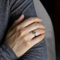 Thumbnail for Natural Alexandrite 0.40ct ring in 18k white gold with diamond halo worn on finger