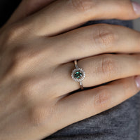 Thumbnail for Natural Alexandrite ring with 0.40ct oval gemstone and diamond halo set in 18k white gold on finger