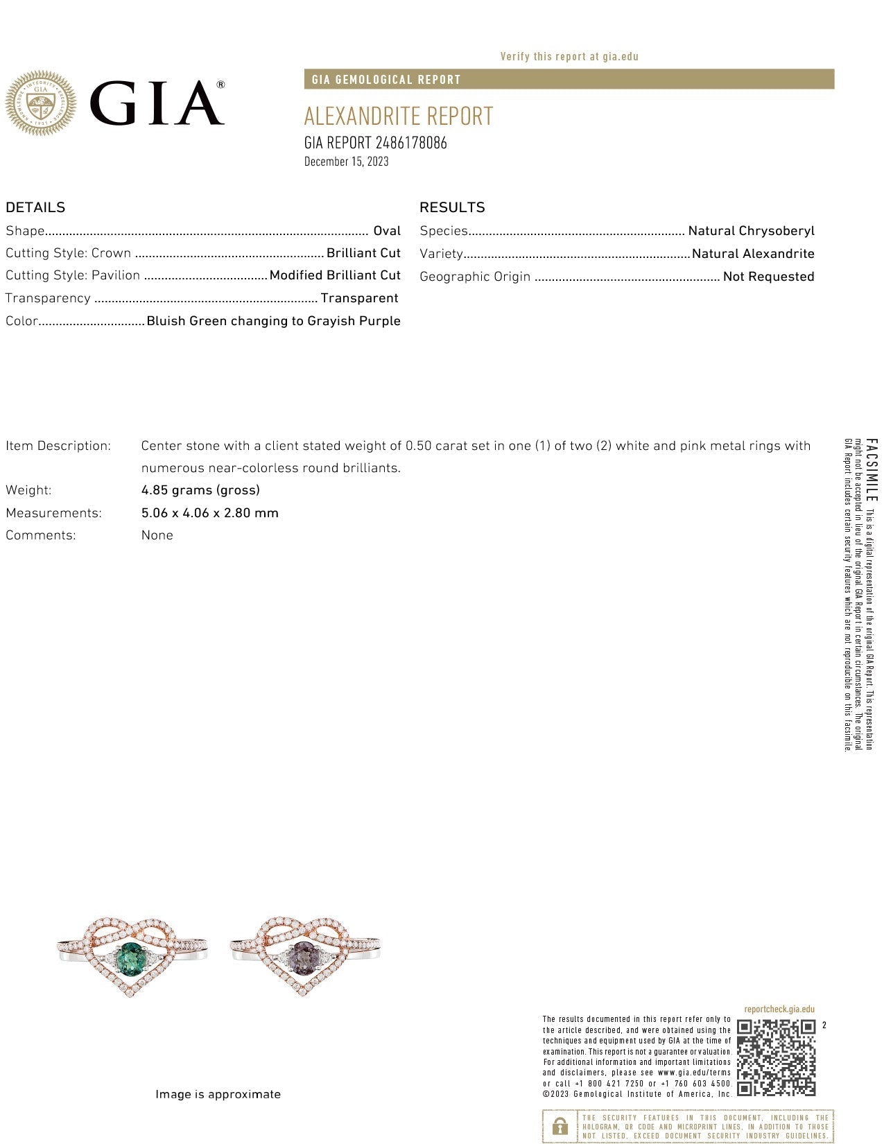 0.50ct natural alexandrite two-piece ring set in 18k white and rose gold with round brilliant diamonds and color-changing gemstone certified by GIA