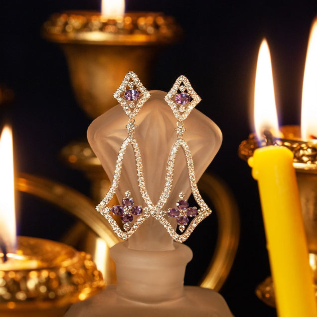 Elegant alexandrite and diamond chandelier earrings in 18k white gold
