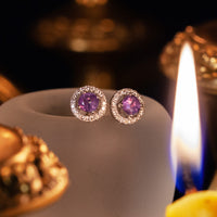 Thumbnail for 0.71ctw Natural Alexandrite 18k White Gold Stud Earrings With Diamond Jackets