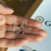 Thumbnail for 18k white gold stud earrings with natural alexandrite and diamond jackets.