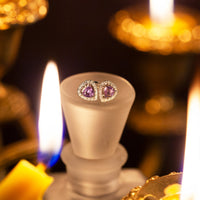 Thumbnail for 0.56ctw natural alexandrite 18k white gold stud earrings with diamond jackets, featuring heart-shaped alexandrites and vintage-inspired elegance.