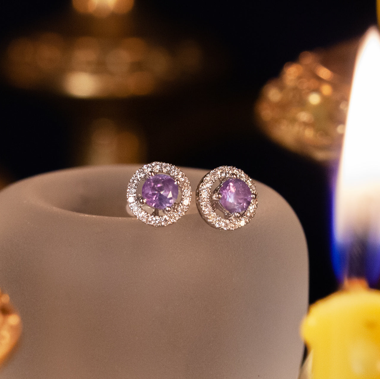 0.52ctw Natural Alexandrite 18k White Gold Stud Earrings With Diamond Jackets