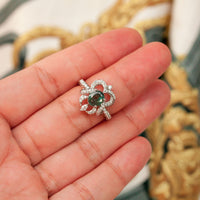 Thumbnail for Natural Alexandrite 18k white gold ring with oval green to reddish-purple color change gemstone and diamond accents held in prong setting