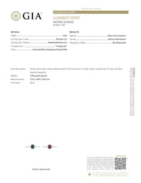 Thumbnail for 0.63ct natural alexandrite platinum ring with triple-claw prong setting and two baguette-cut diamond accents