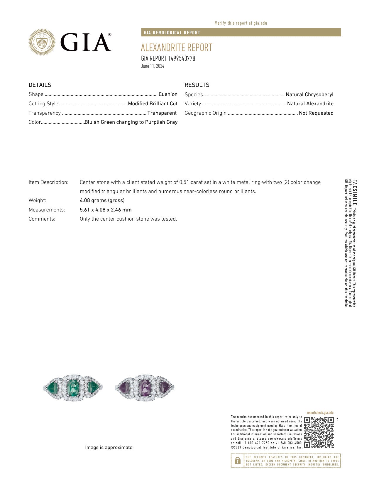 1.21ctw Natural Alexandrite 18k White Gold Ring