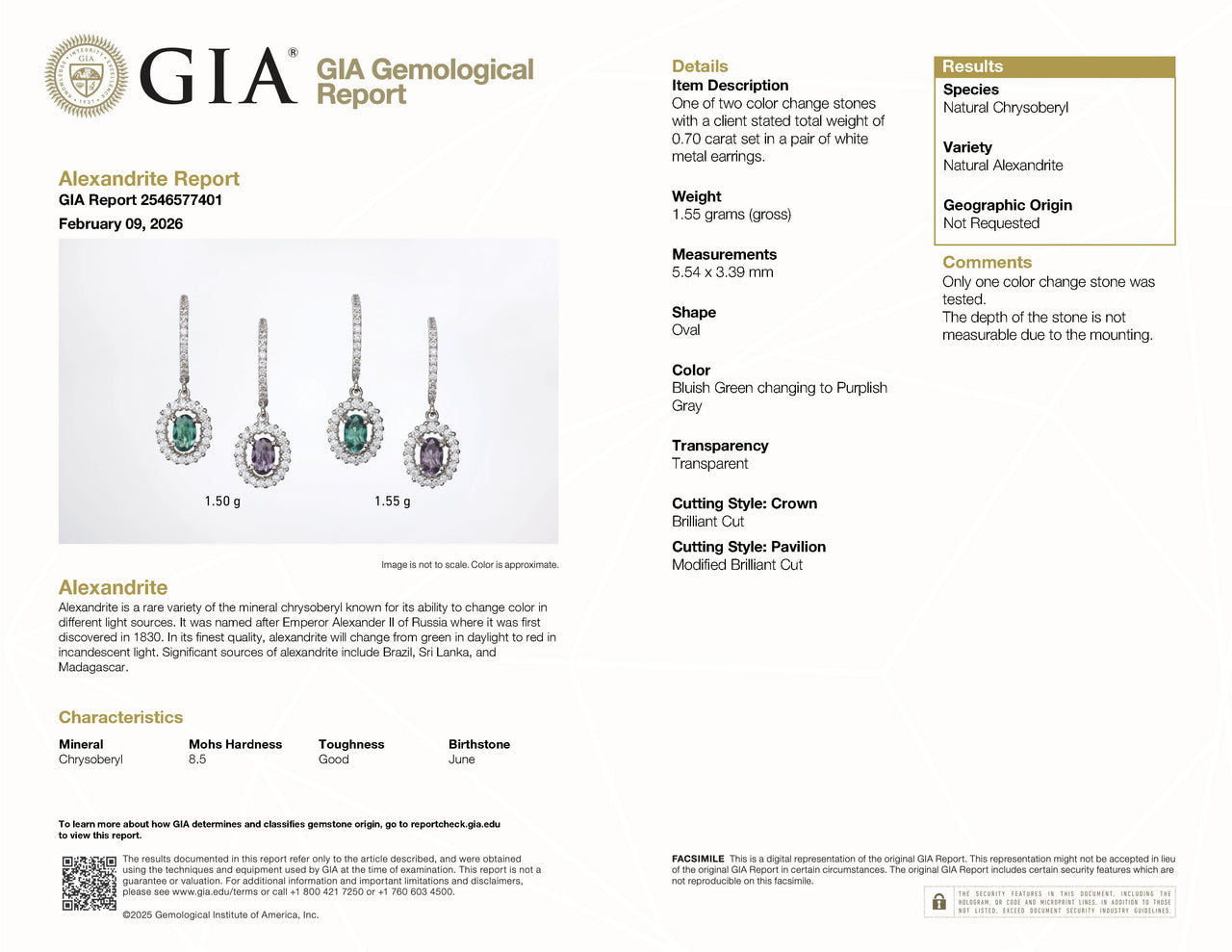 0.70ctw Natural Alexandrite 18k White Gold Drop Earrings