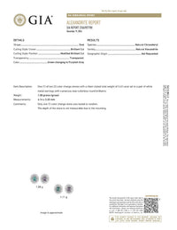 Thumbnail for GIA certified natural alexandrite and diamond halo stud earrings in 18k white gold with strong color change from green to purple