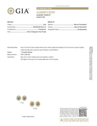 Thumbnail for 0.40ctw natural alexandrite oval stud earrings in 18k yellow gold with diamond halo and strong color change from green to purple