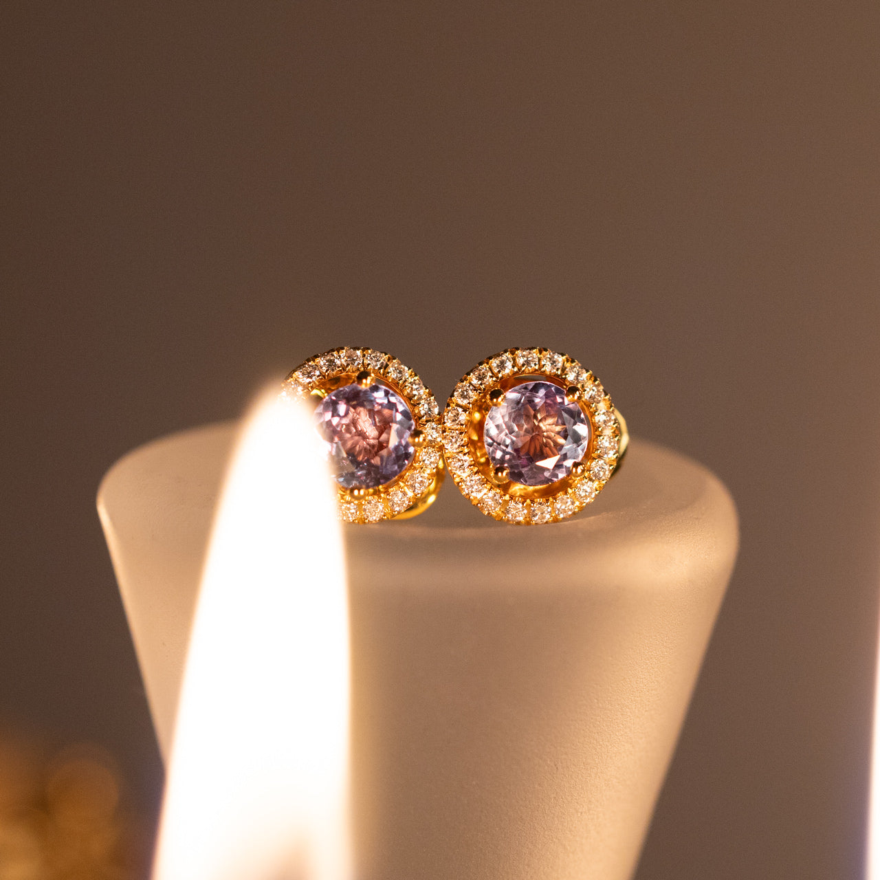 0.90ctw Natural Alexandrite 18k Yellow Gold Stud Earrings With Diamond Jackets