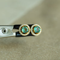 Thumbnail for 0.90ctw Natural Alexandrite 18k Yellow Gold Stud Earrings With Diamond Jackets