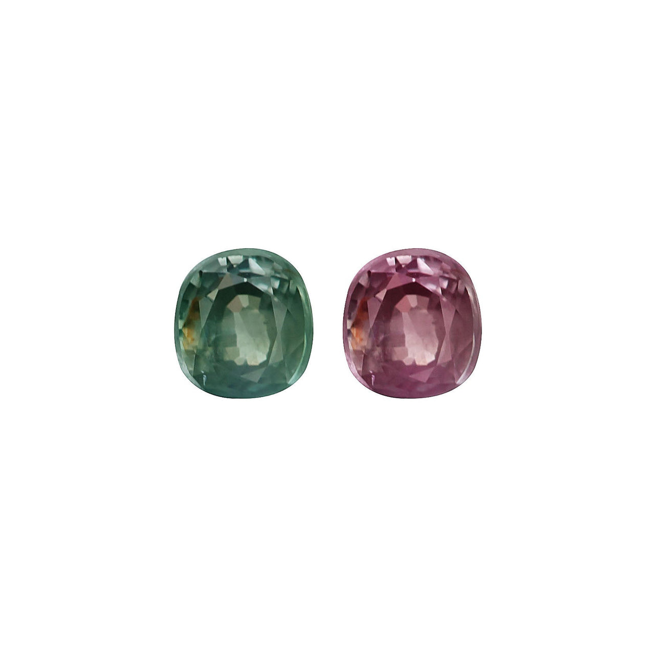 1.03ct natural alexandrite cushion gemstones showing color change from green to purple