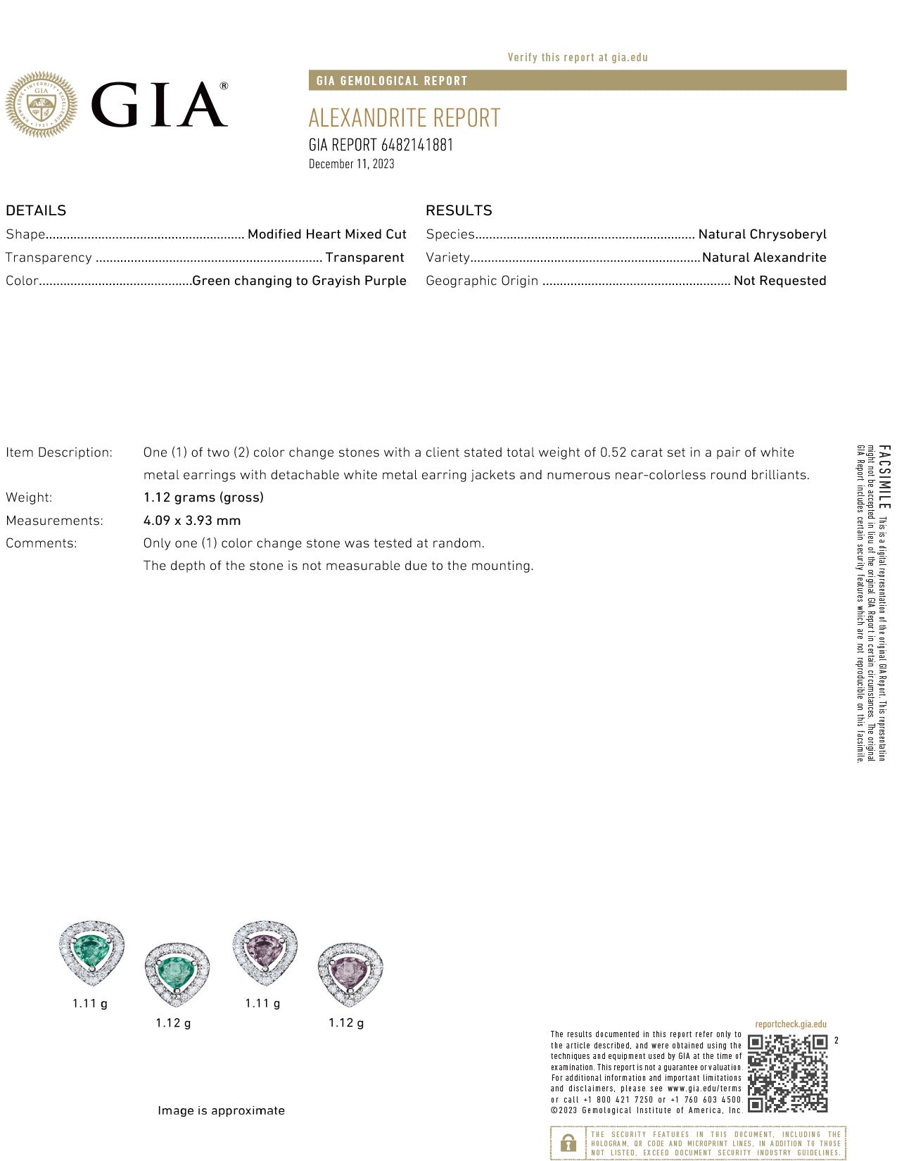 0.52ctw Natural Alexandrite 18k White Gold Stud Earrings With Diamond Jackets