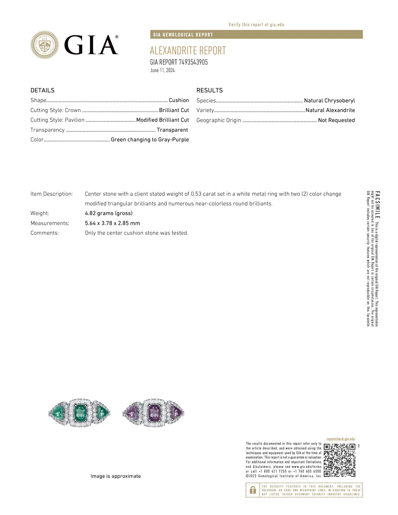 1.30ctw Natural Alexandrite 18k White Gold Ring