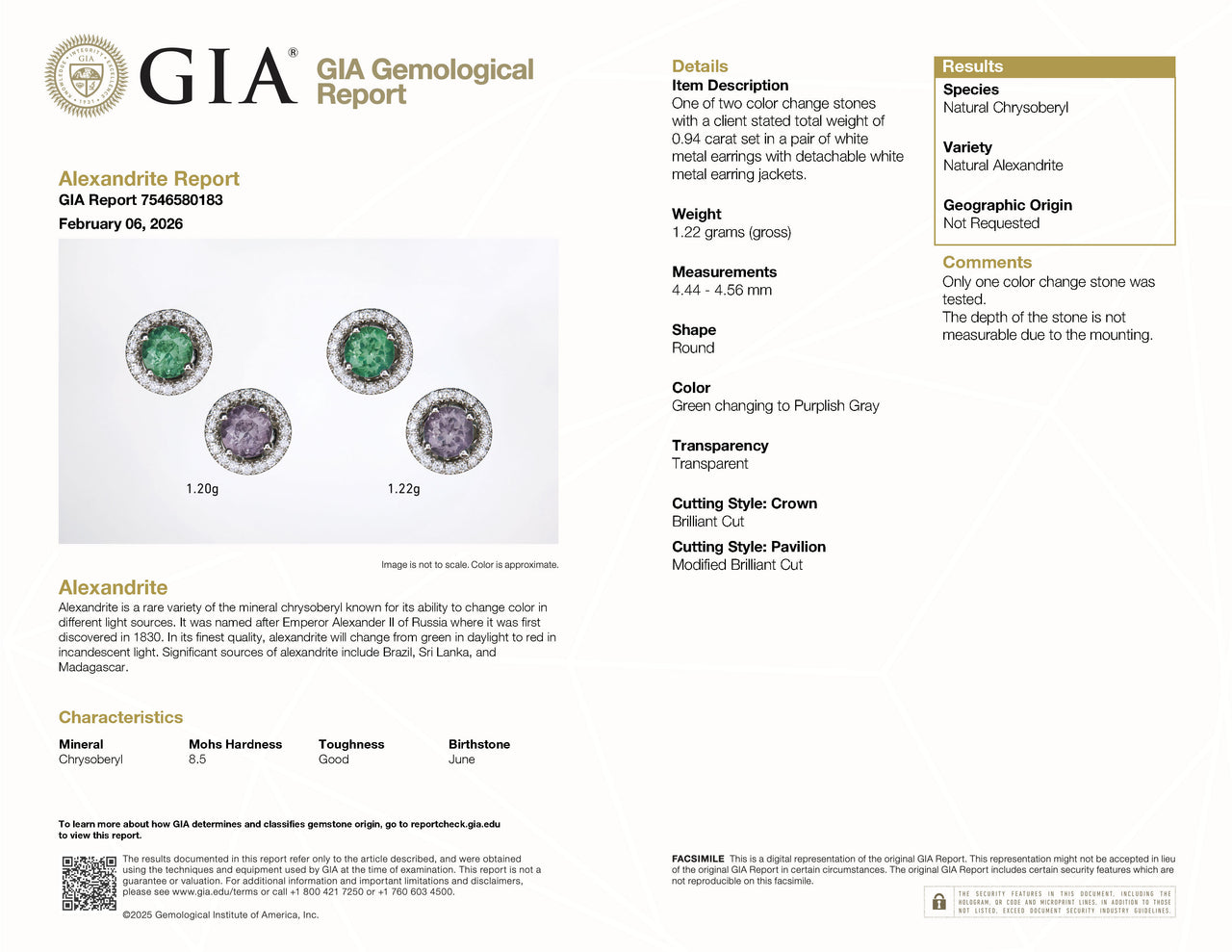0.94ctw Natural Alexandrite 18k White Gold Stud Earrings With Diamond Jackets