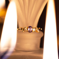 Thumbnail for 0.35ct natural alexandrite and diamond 18k yellow gold stackable ring with oval cut gemstone and six baguette diamonds