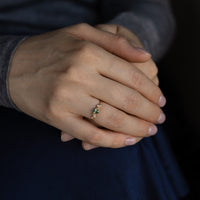 Thumbnail for 0.35ct natural alexandrite and diamond 18k yellow gold stackable ring on hand