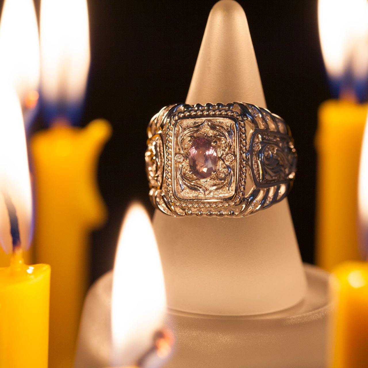 1.12ctw Natural Alexandrite Diamond 18k White Gold Designers Men's Ring - The Alexandrite