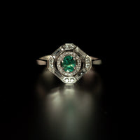 Thumbnail for 0.45ct natural alexandrite ring with platinum band and diamond accents in vintage Art Deco design