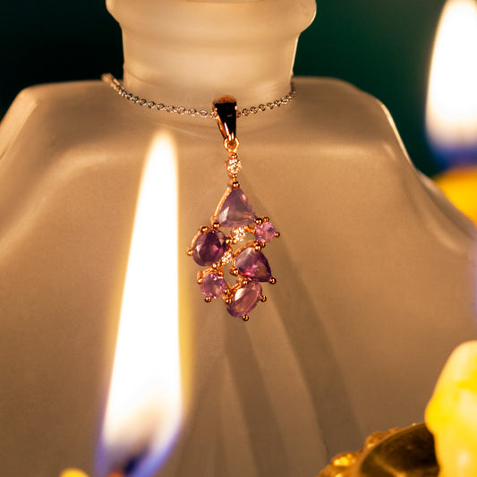 Detailed view of the 1.50ctw natural alexandrite set in an 18k rose gold pendant