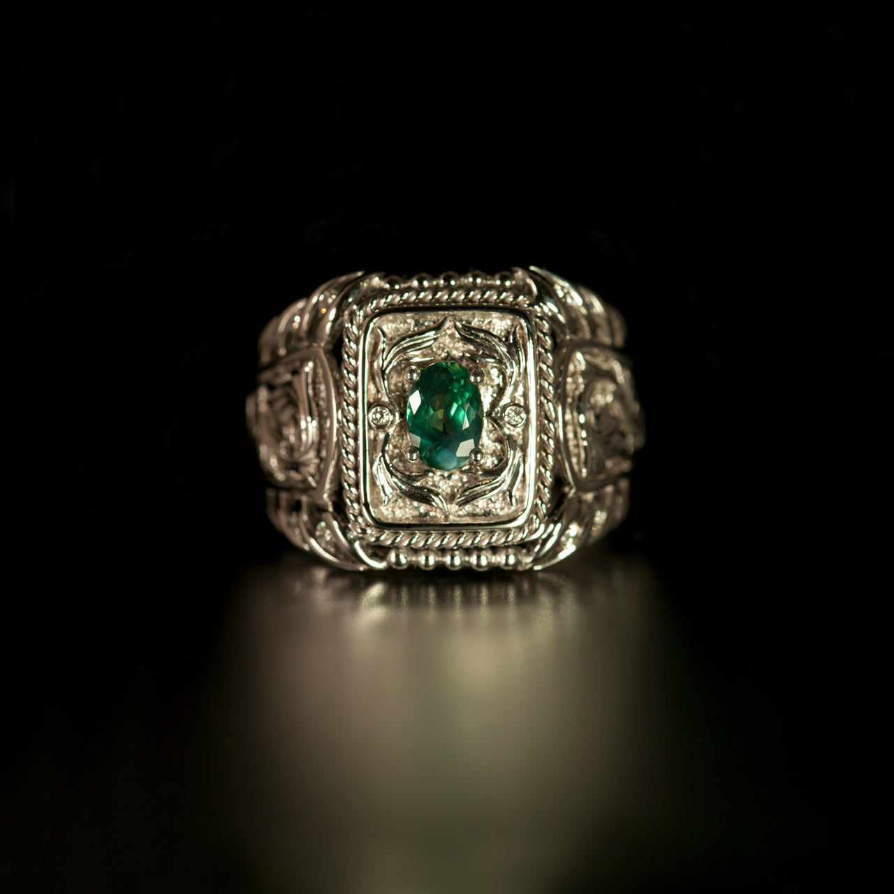 0.61ct Natural Alexandrite 18k White Gold Men's Signet Ring