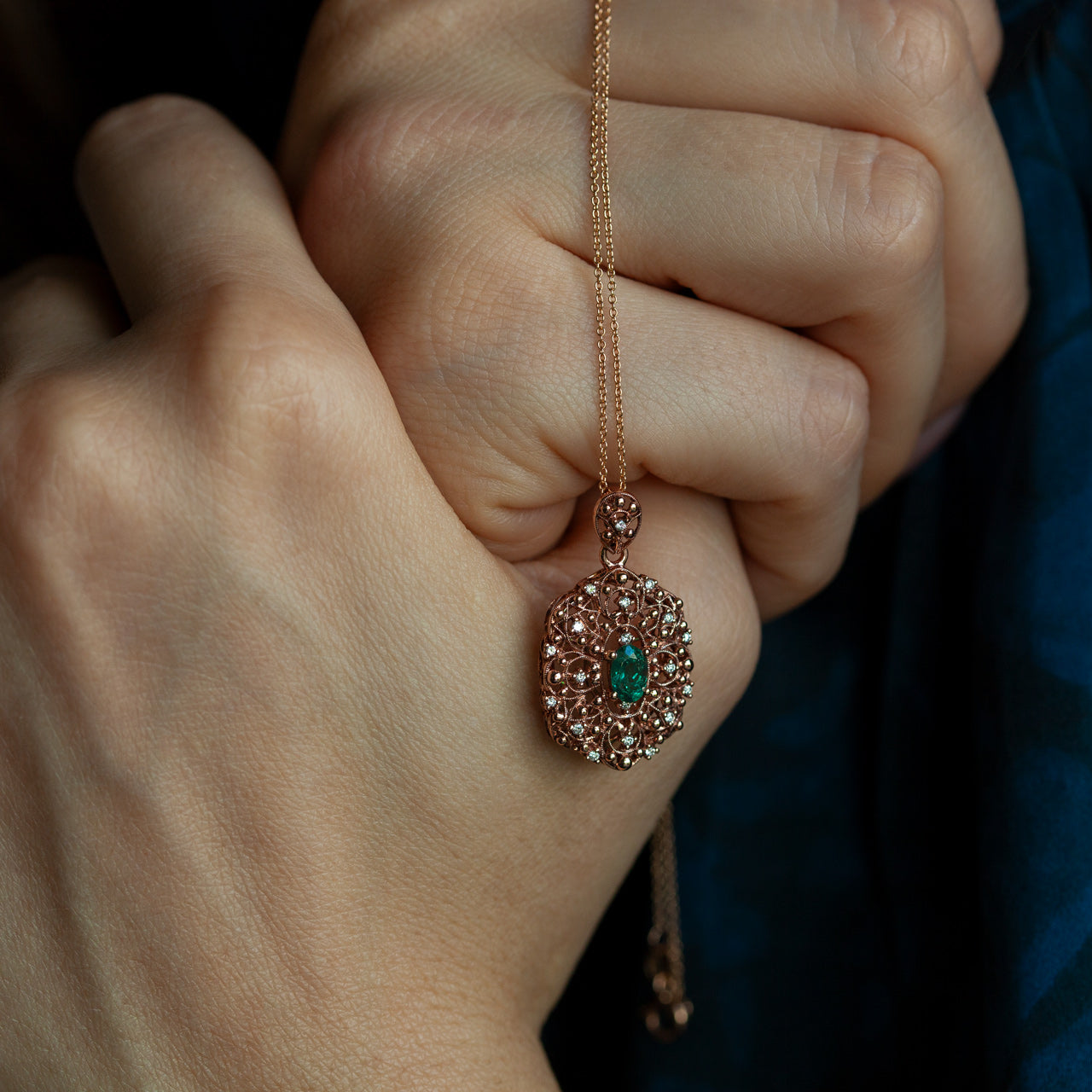 18k Rose Gold Filigree Pendant