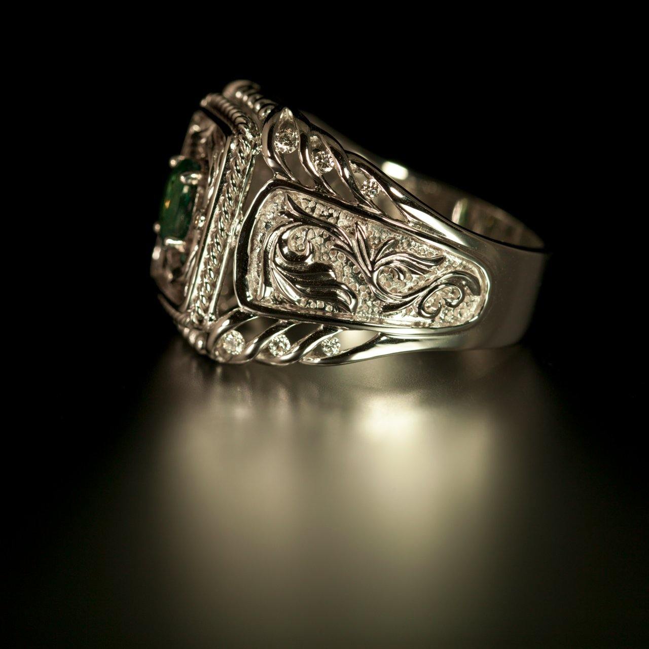 1.12ctw Natural Alexandrite Diamond 18k White Gold Designers Men's Ring - The Alexandrite