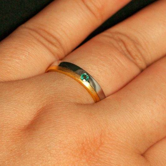 Natural Alexandrite Wedding Band Ring, Two Toned 18k Gold White&Yellow - The Alexandrite