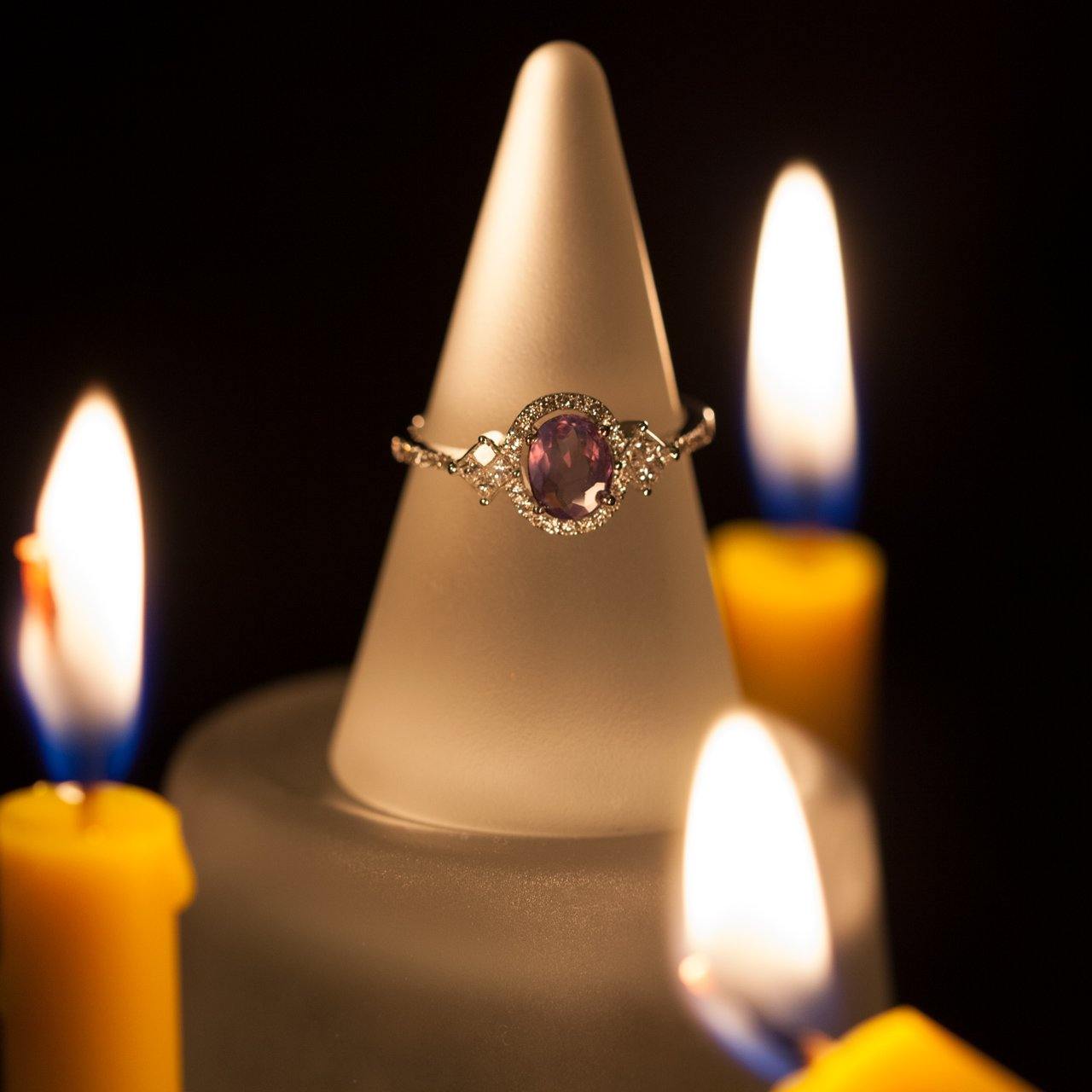 Natural Alexandrite Diamond 18K White Gold 3 Rings Engagement&Wedding Set - The Alexandrite