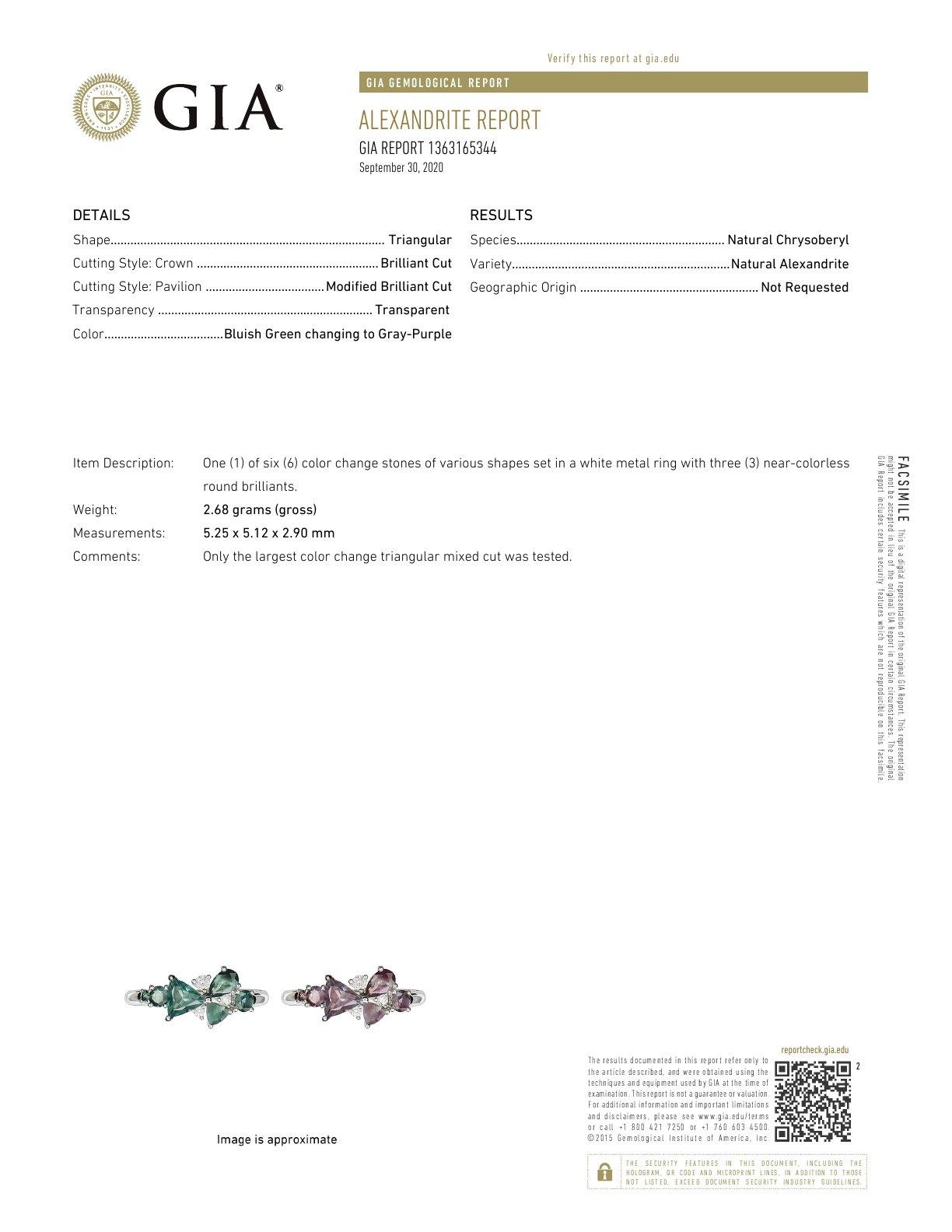 1.36ctw Natural Alexandrite Diamond 18k White Gold Cluster Alexandrite Birthstone Ring, GIA certified - The Alexandrite