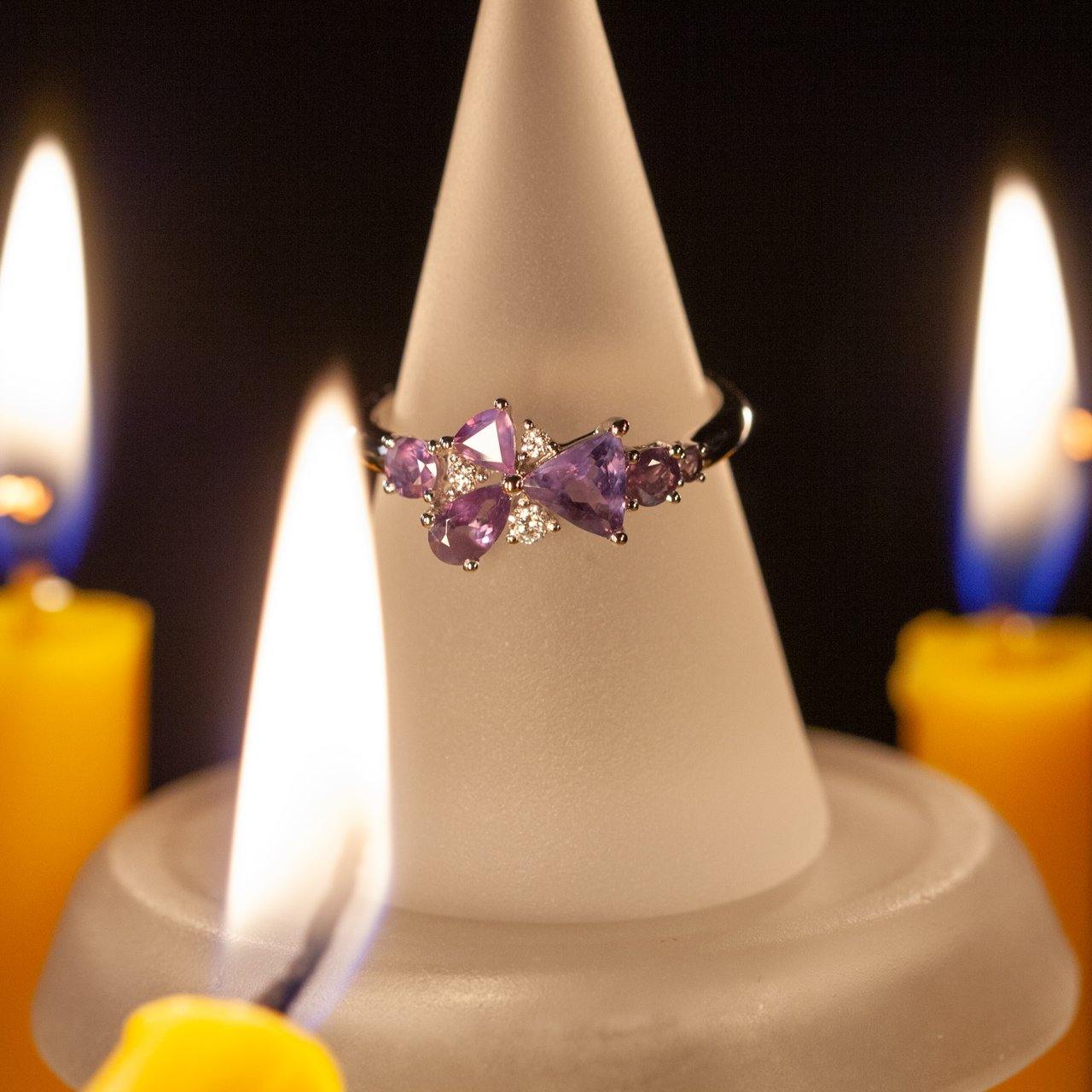 1.36ctw Natural Alexandrite Diamond 18k White Gold Cluster Alexandrite Birthstone Ring, GIA certified - The Alexandrite