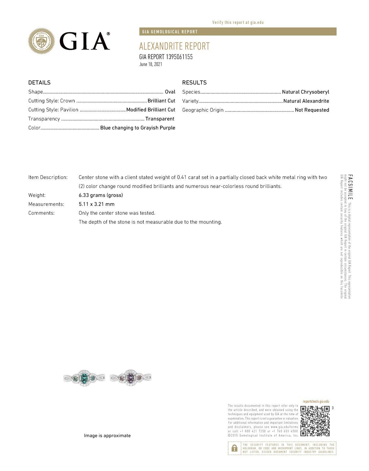 Natural Alexandrite Diamond Platinum Ring, GIA certified, 100% Color Change. - The Alexandrite