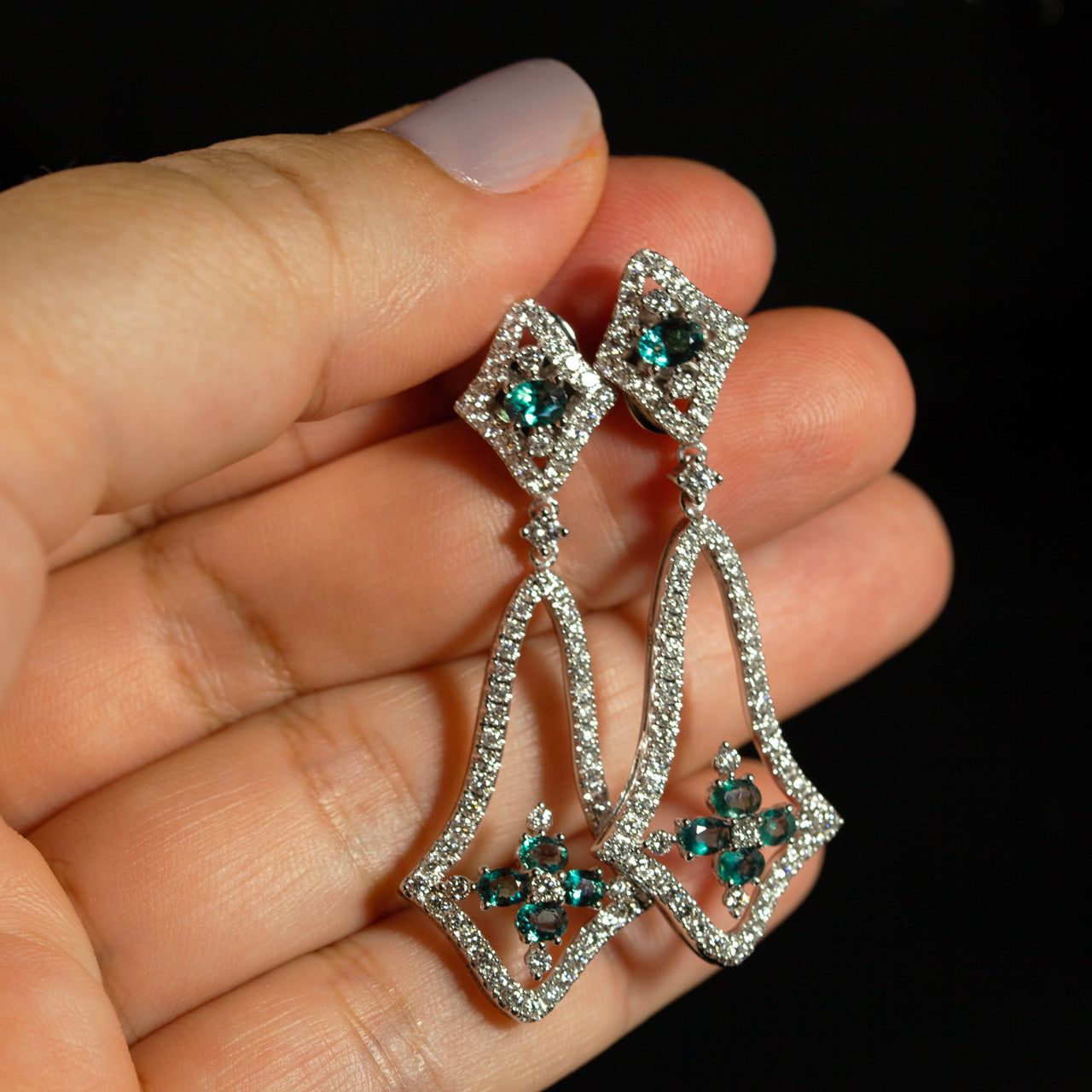 3.70ctw Natural Alexandrite Diamond 18k White Gold Chandelier Earrings - The Alexandrite