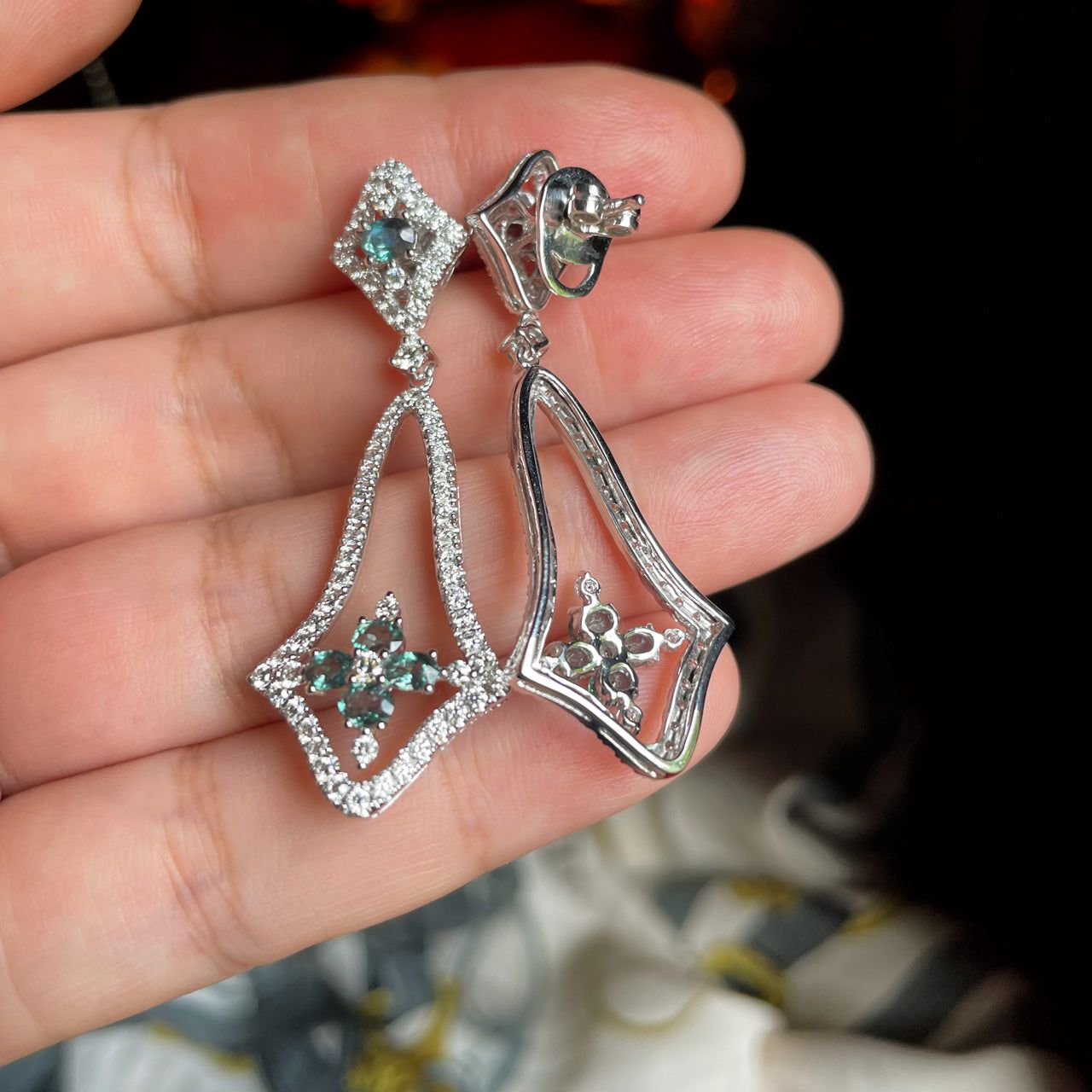 3.70ctw Natural Alexandrite Diamond 18k White Gold Chandelier Earrings - The Alexandrite