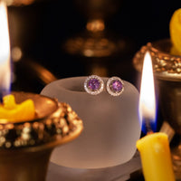 Thumbnail for Natural Alexandrite 18k White Gold Stud Earrings With Diamond Jackets - The Alexandrite