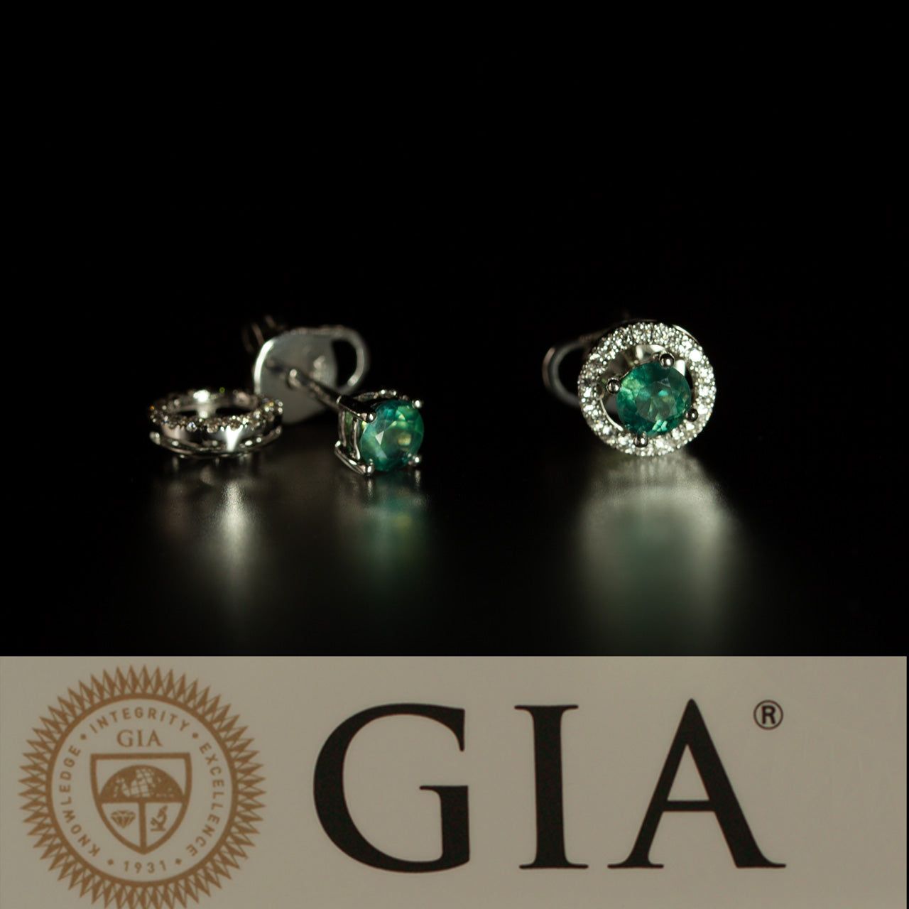 Natural Alexandrite 18k White Gold Stud Earrings With Diamond Jackets - The Alexandrite