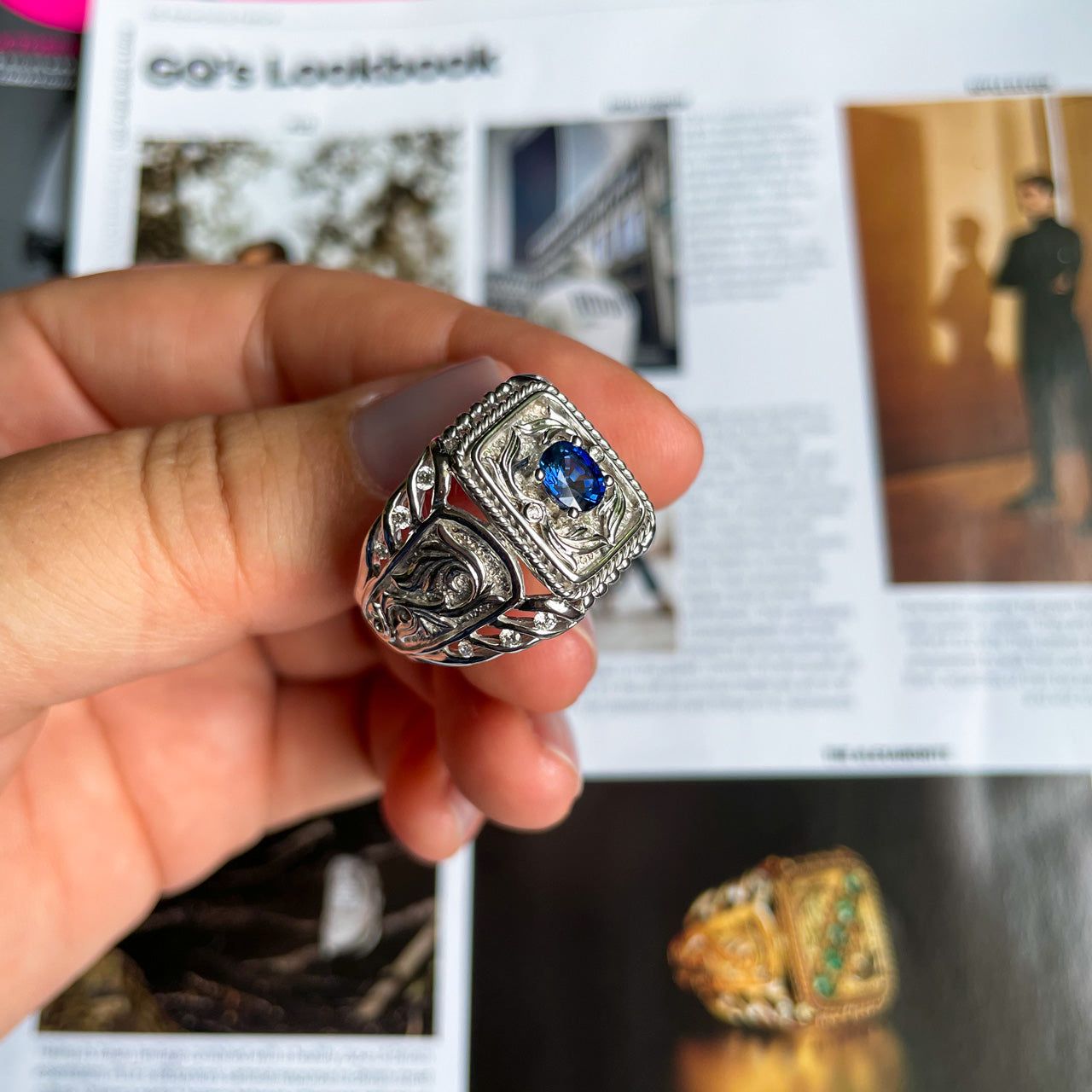 Sapphire 18k White Gold Men's Signet Ring