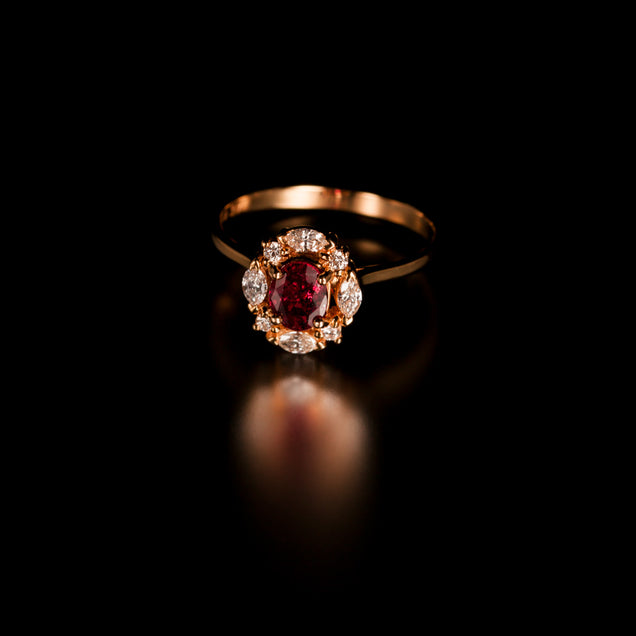 0.82ct natural unheated ruby ring with diamonds set in 18k yellow gold