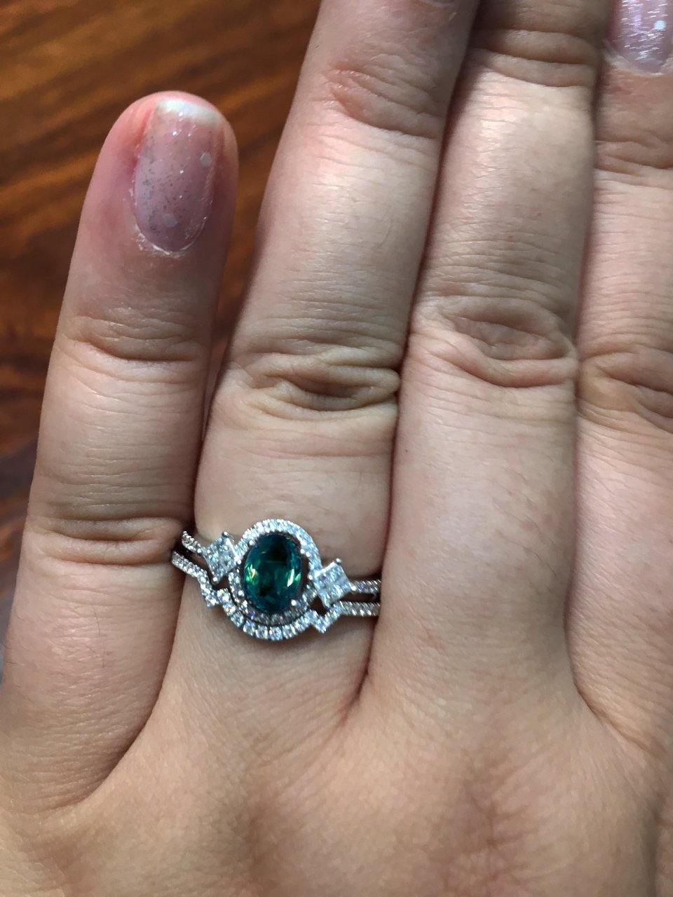 Natural Alexandrite Diamond 18K White Gold 3 Rings Engagement&Wedding Set - The Alexandrite
